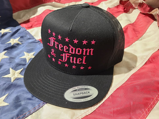 Freedom & Fuel Stars Black Trucker Hat - Pink Stitching