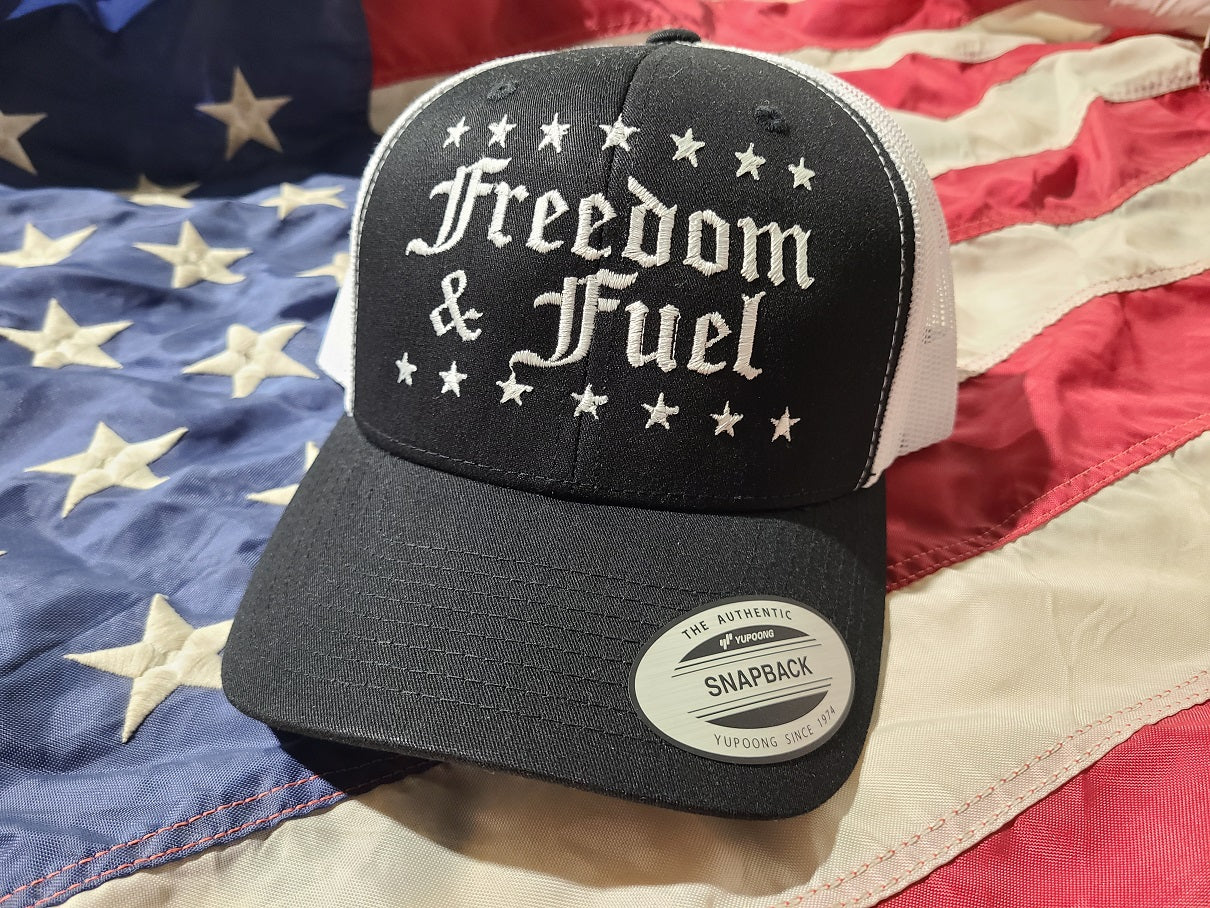 Freedom & Fuel Stars White Mesh Curved Bill Trucker Hat - White Stitching