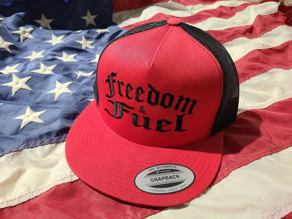 Freedom & Fuel Red with Black Mesh Trucker Hat - Black Stitching