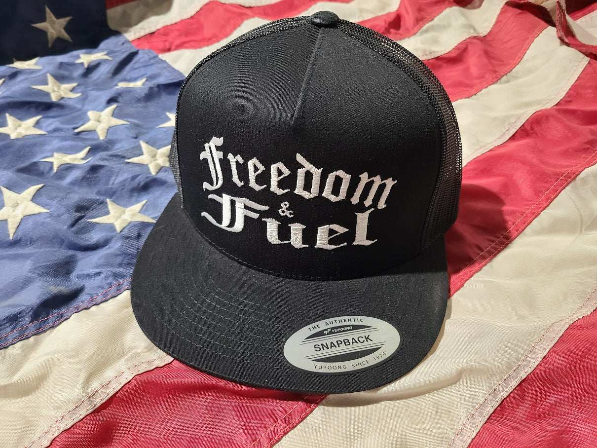 Freedom & Fuel Black Trucker Hat - White Stitching