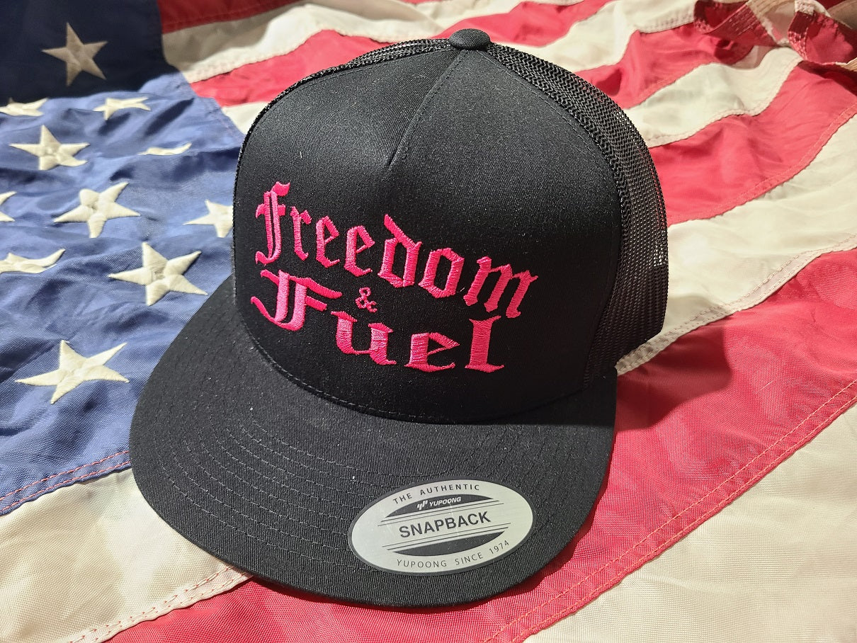 Freedom & Fuel Black Trucker Hat - Pink Stitching