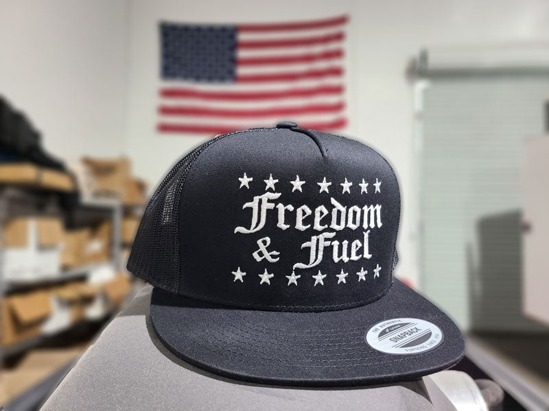 Freedom & Fuel Stars Black Trucker Hat - White Stitching